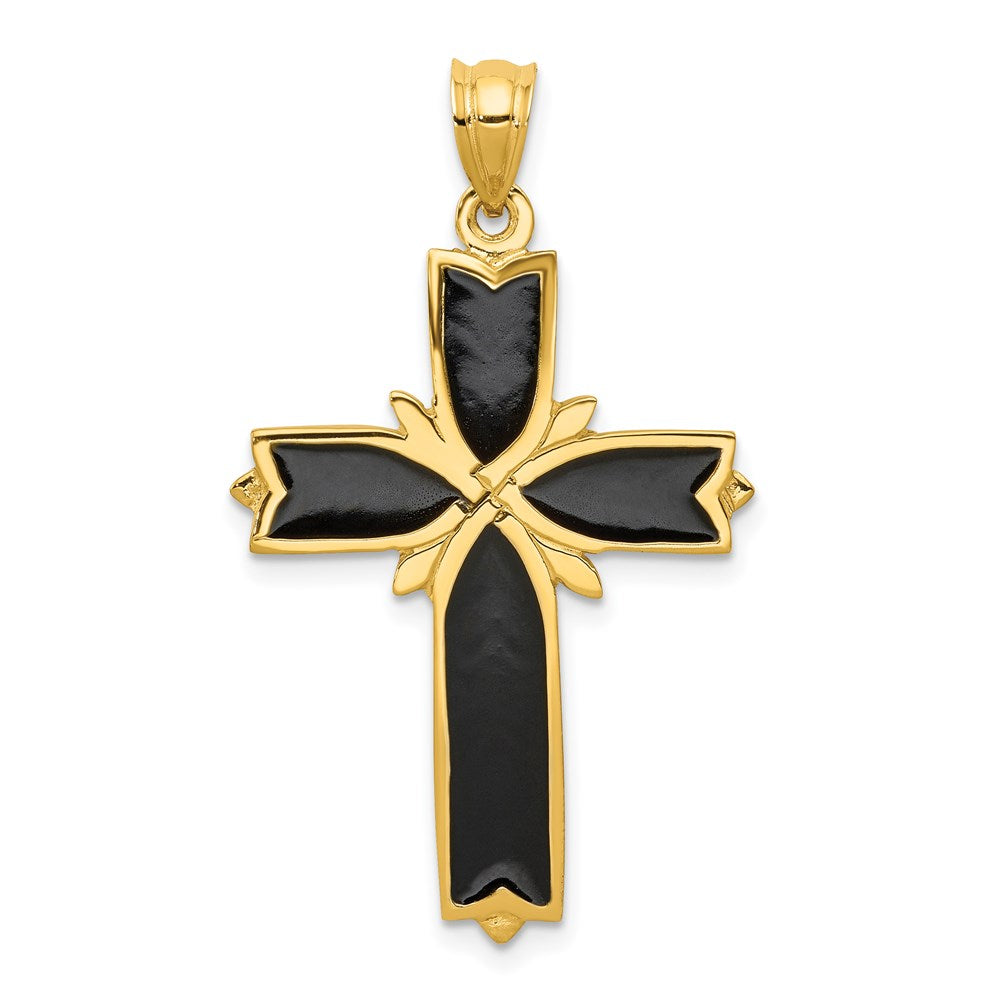 14k Black Enameled Latin Cross Pendant