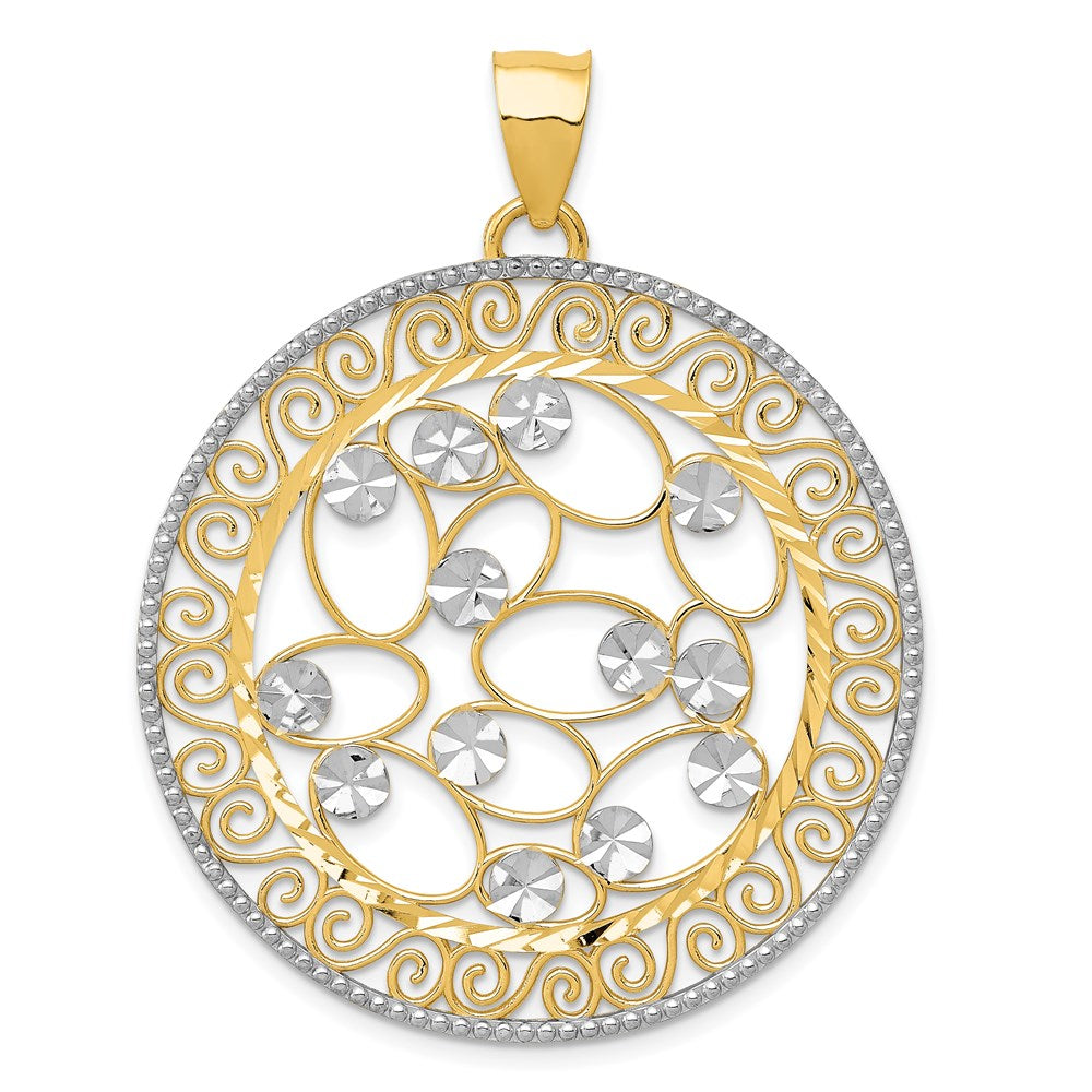 14k and White Rhodium Diamond-cut Filigree Pendant