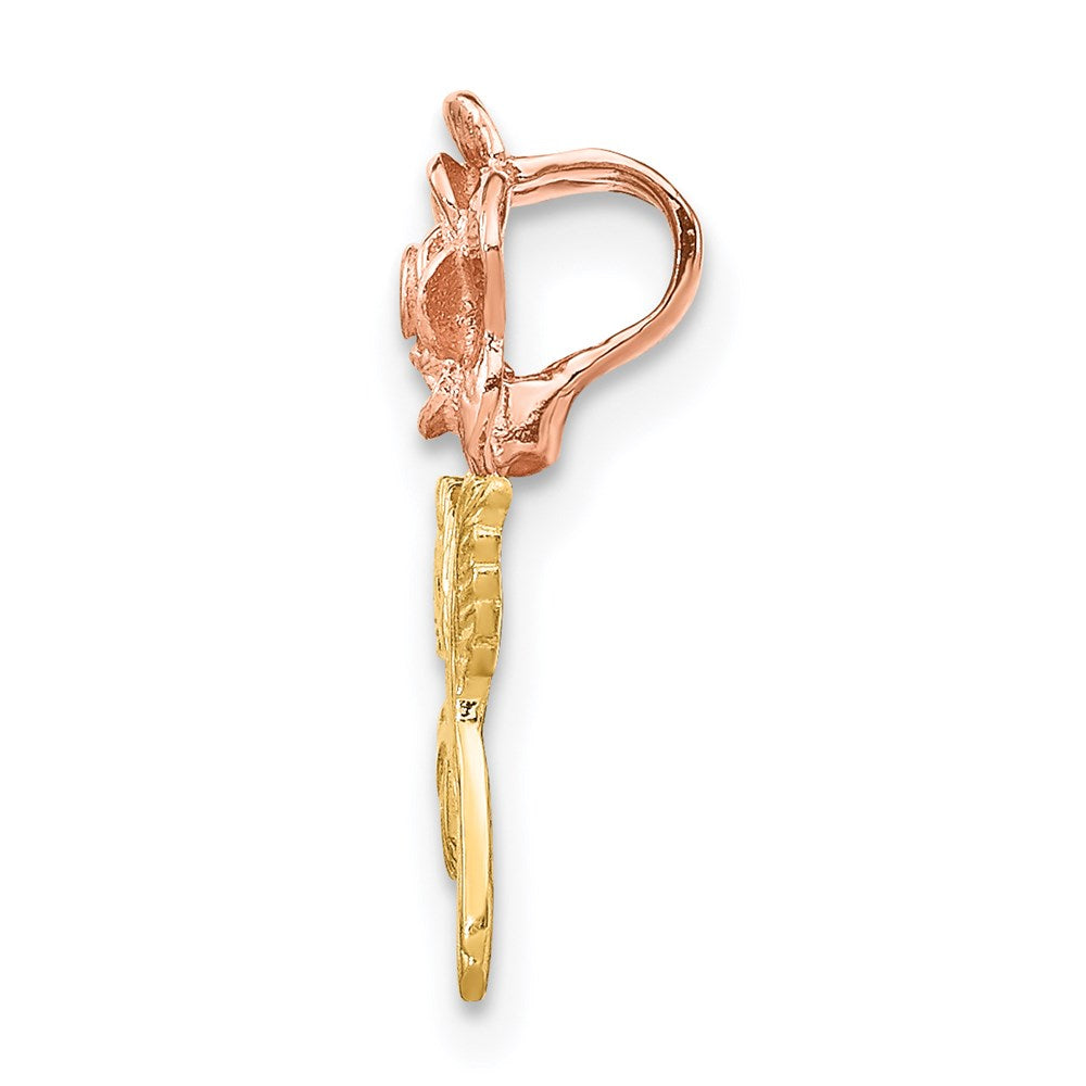 14k Two-tone Mini Pink Rose Flower Chain Slide