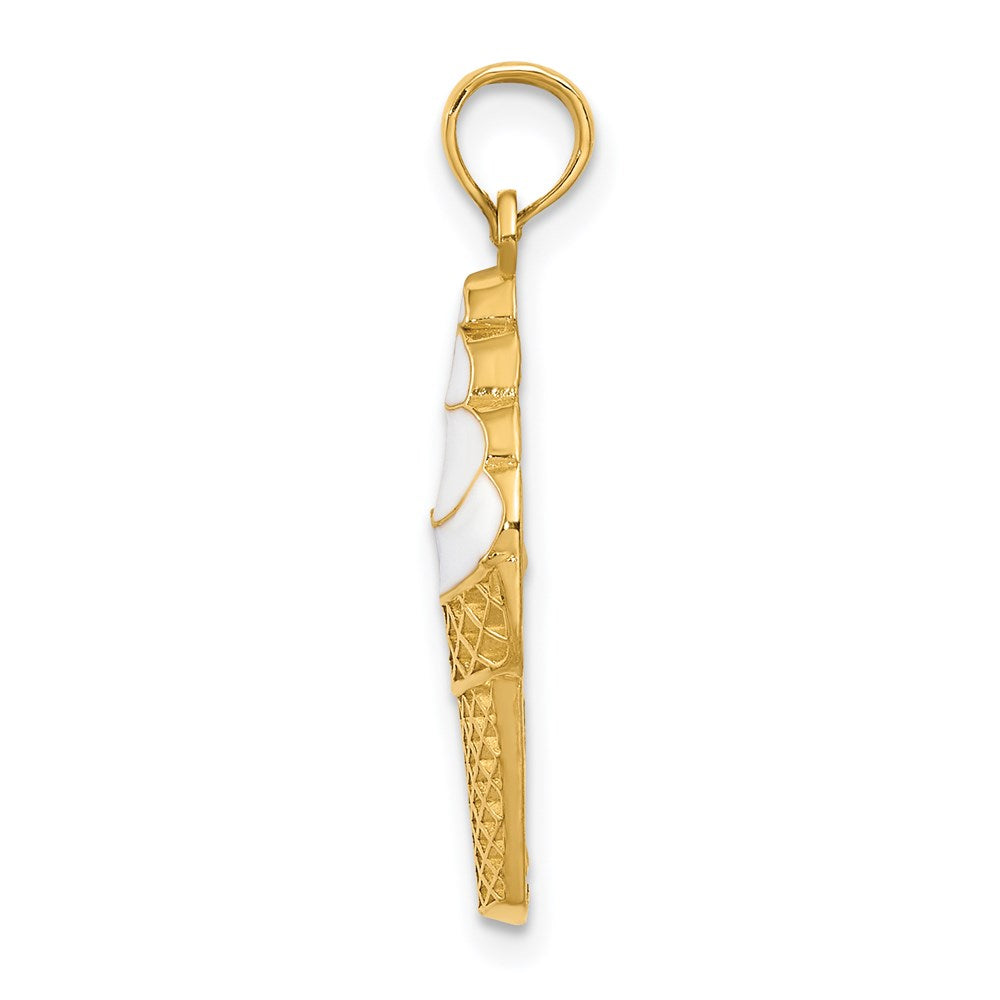 14k White Enameled Vanilla Ice Cream Cone Pendant