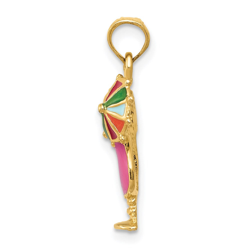 14k Pink Enameled Tropical Drink with Multi-Colored Umbrella Charm