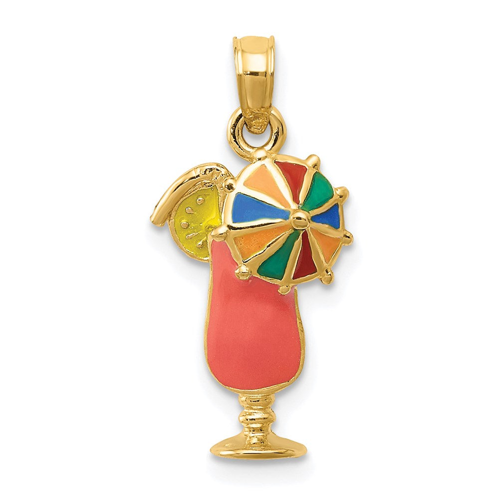 14k Pink Enameled Tropical Drink Pendant