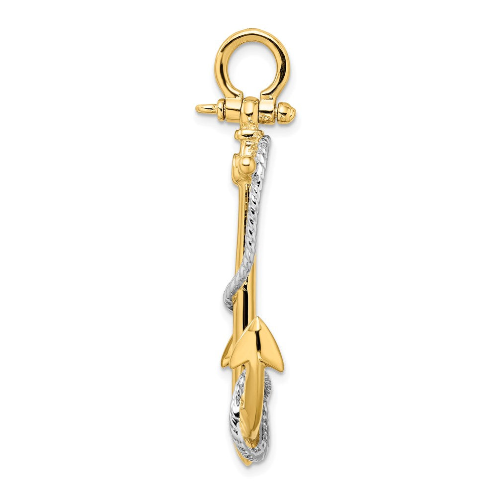 14k Two-tone 3-D Large Anchor with Entwined Rope Accent Pendant