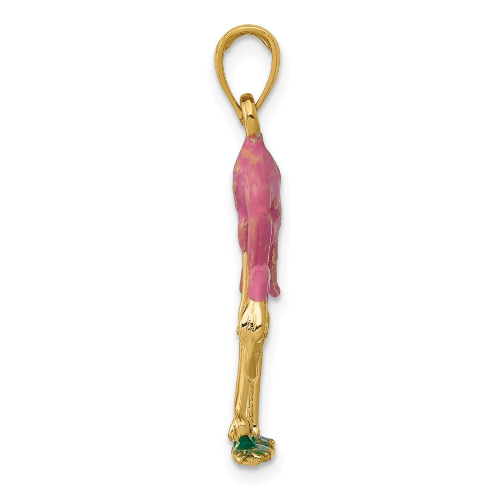 14k Enameled 3-D Pink Flamingo Pendant