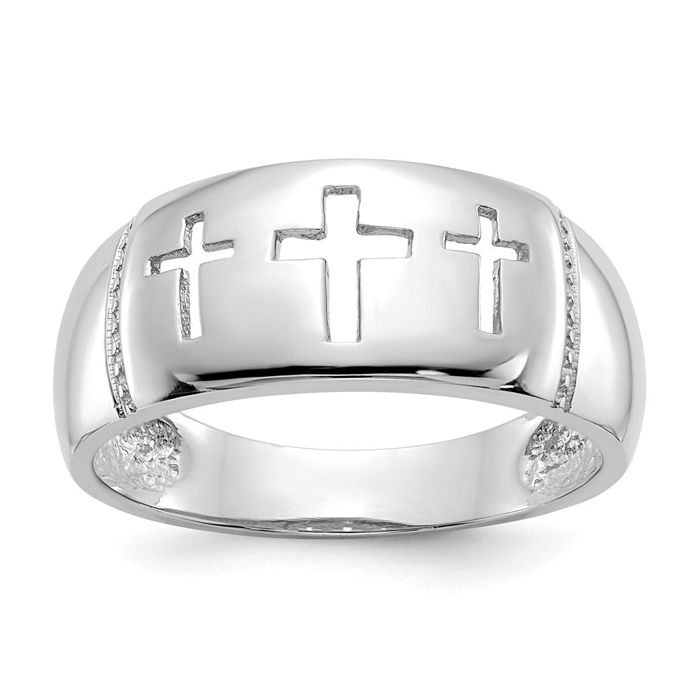 14k White Gold Polished 3 Cross Cut-out Ring