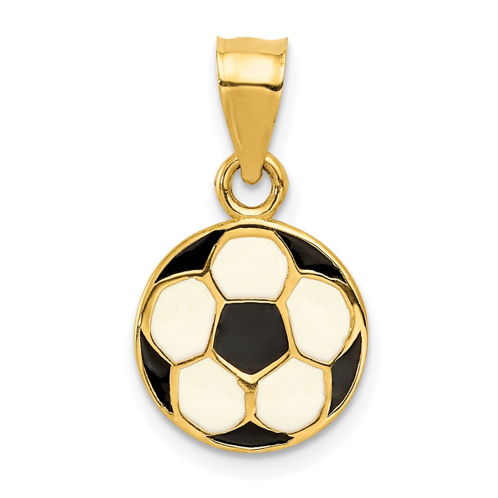 14k Black and White Enameled Flat Soccer Ball Pendant