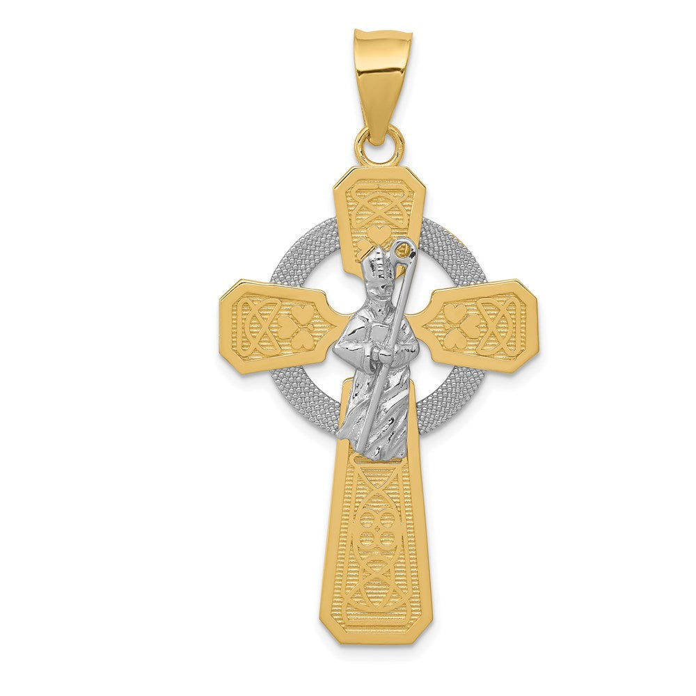 14k Two-tone and Rhodium St. Patrick Celtic Cross Pendant