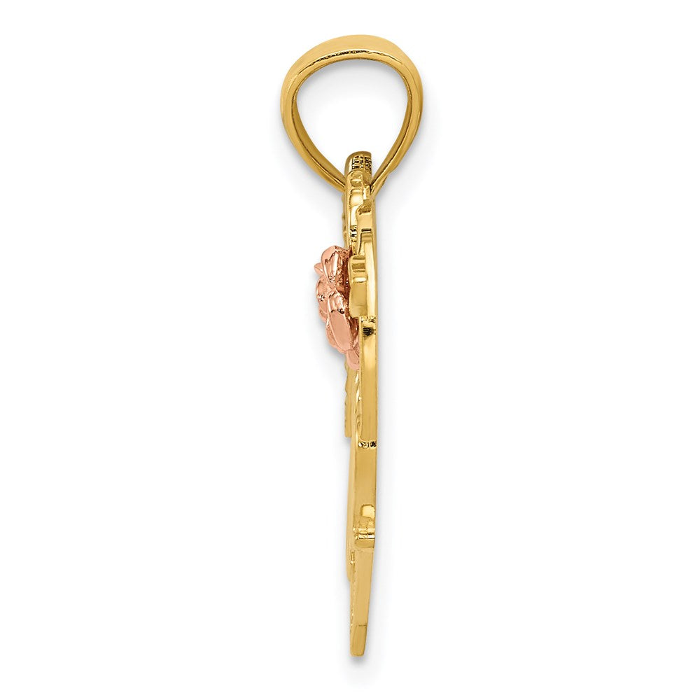 14k Two-tone with White Rhodium #1 MOM with Flower Heart Pendant