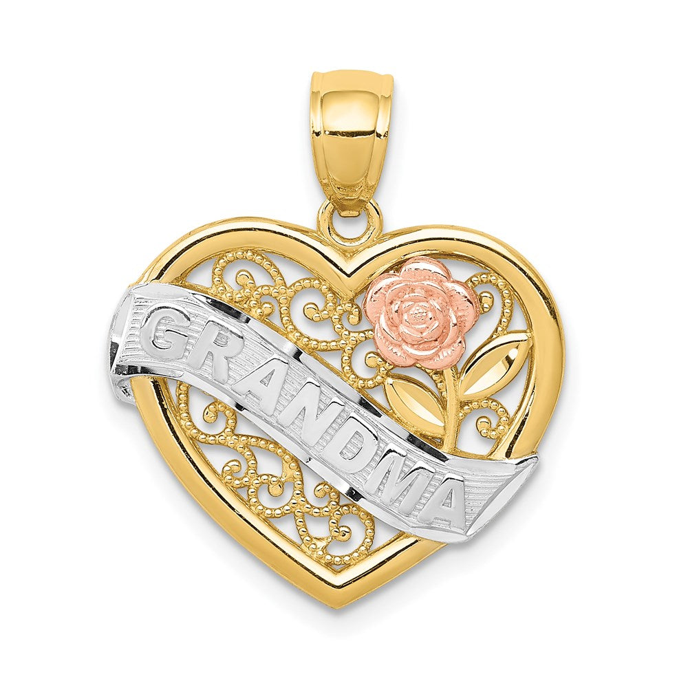 14k Two-tone w/White Rhodium GRANDMA Heart Pendant