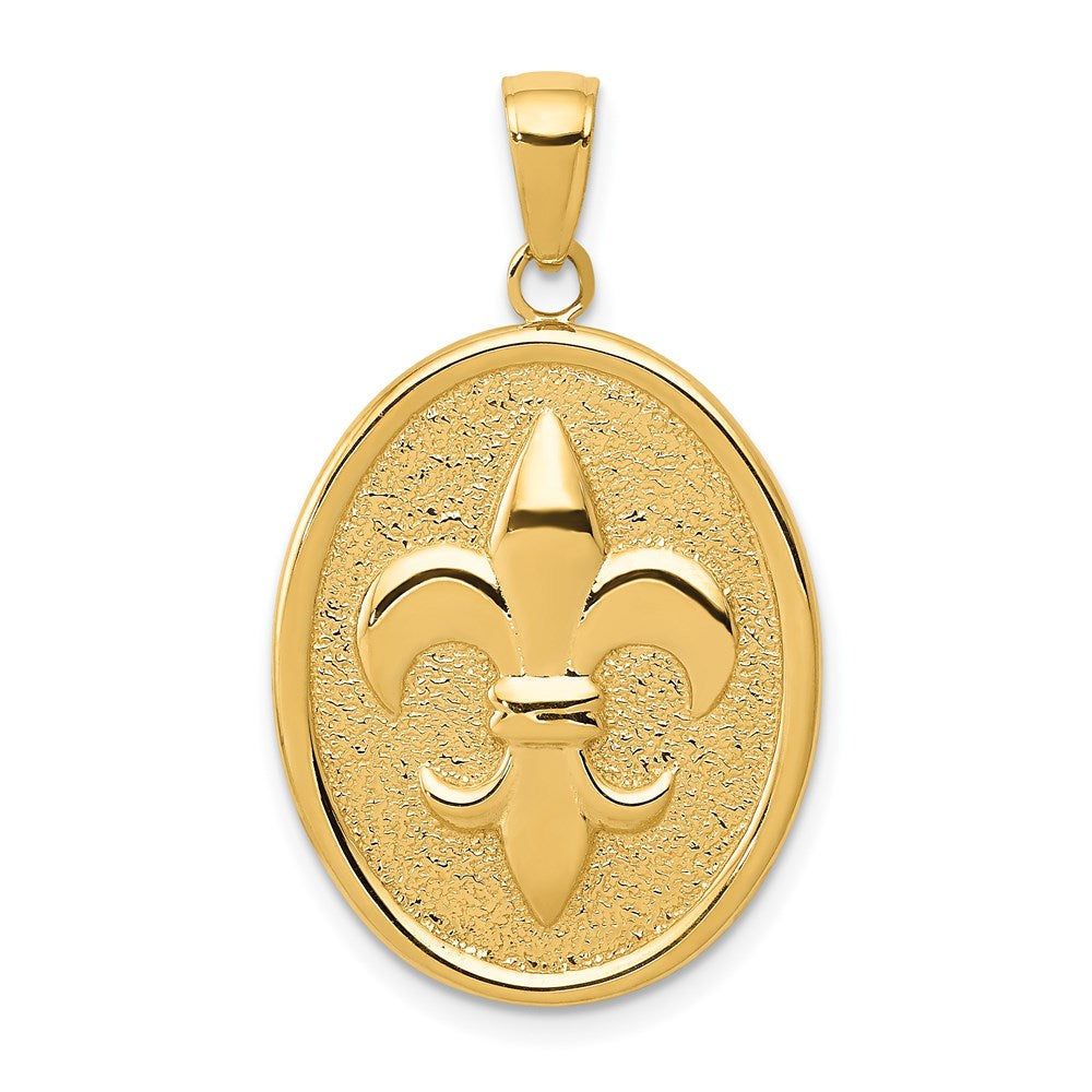 14k Fleur-De-Lis on Oval Disk Pendant