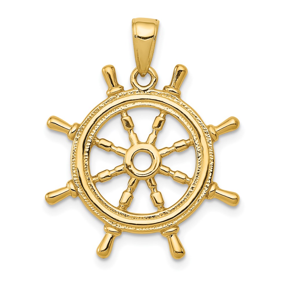 14K 3-D Ships Wheel Pendant