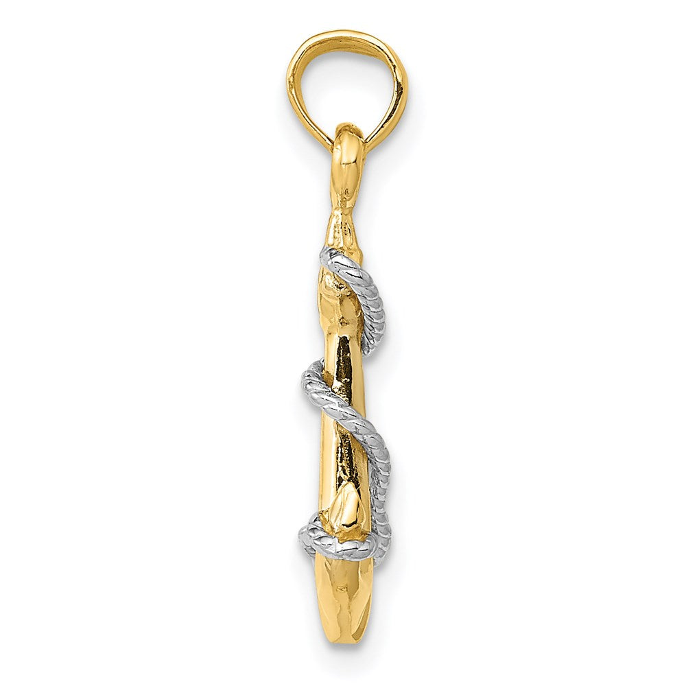 14K Two-Tone 3-D Anchor with Rope Pendant
