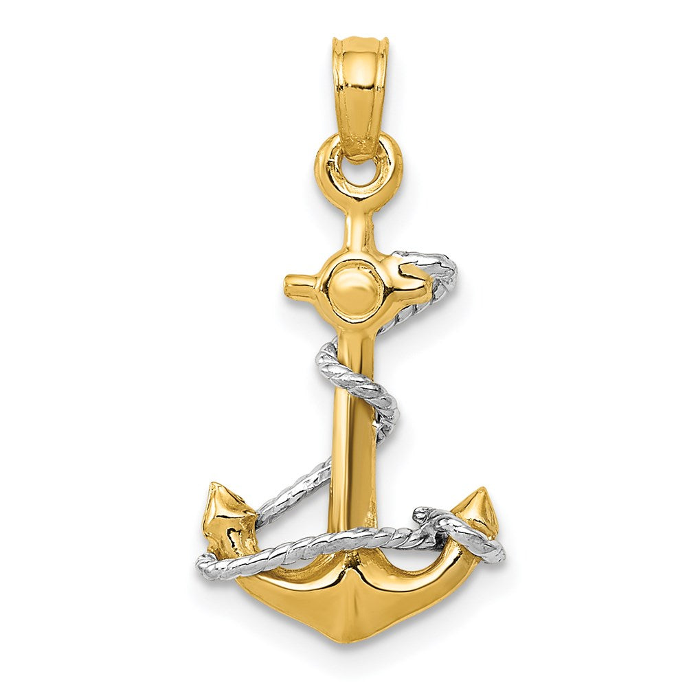 14K Two-Tone 3-D Anchor with Rope Pendant