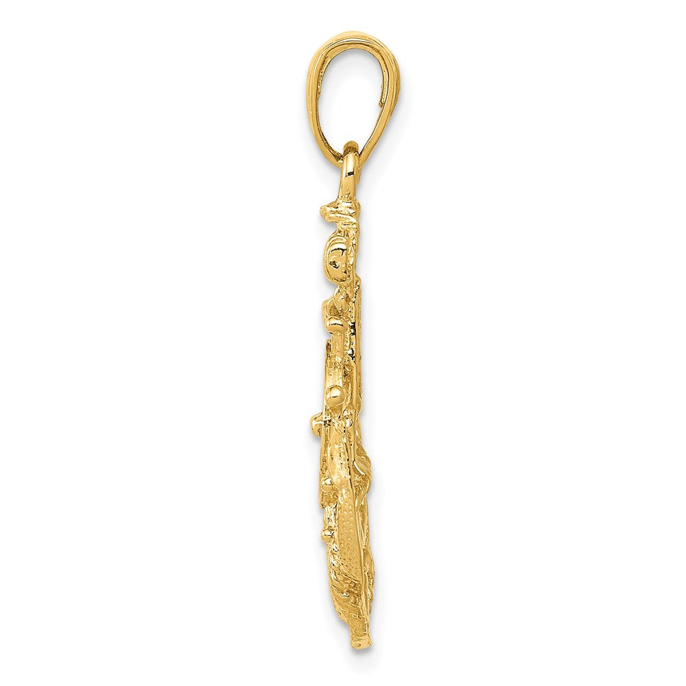 14k Medium Anchor with Rope and Ships Wheel Pendant