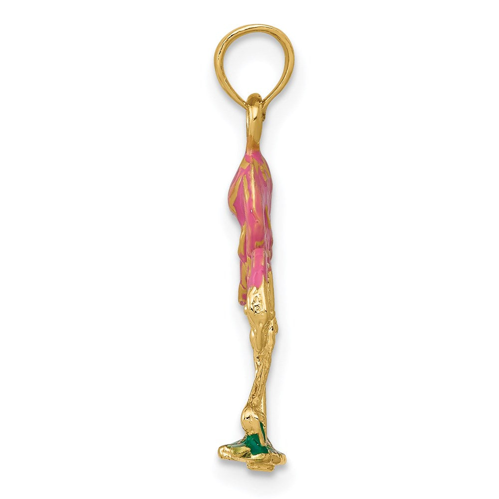 14k Enameled Pink Flamingo Pendant