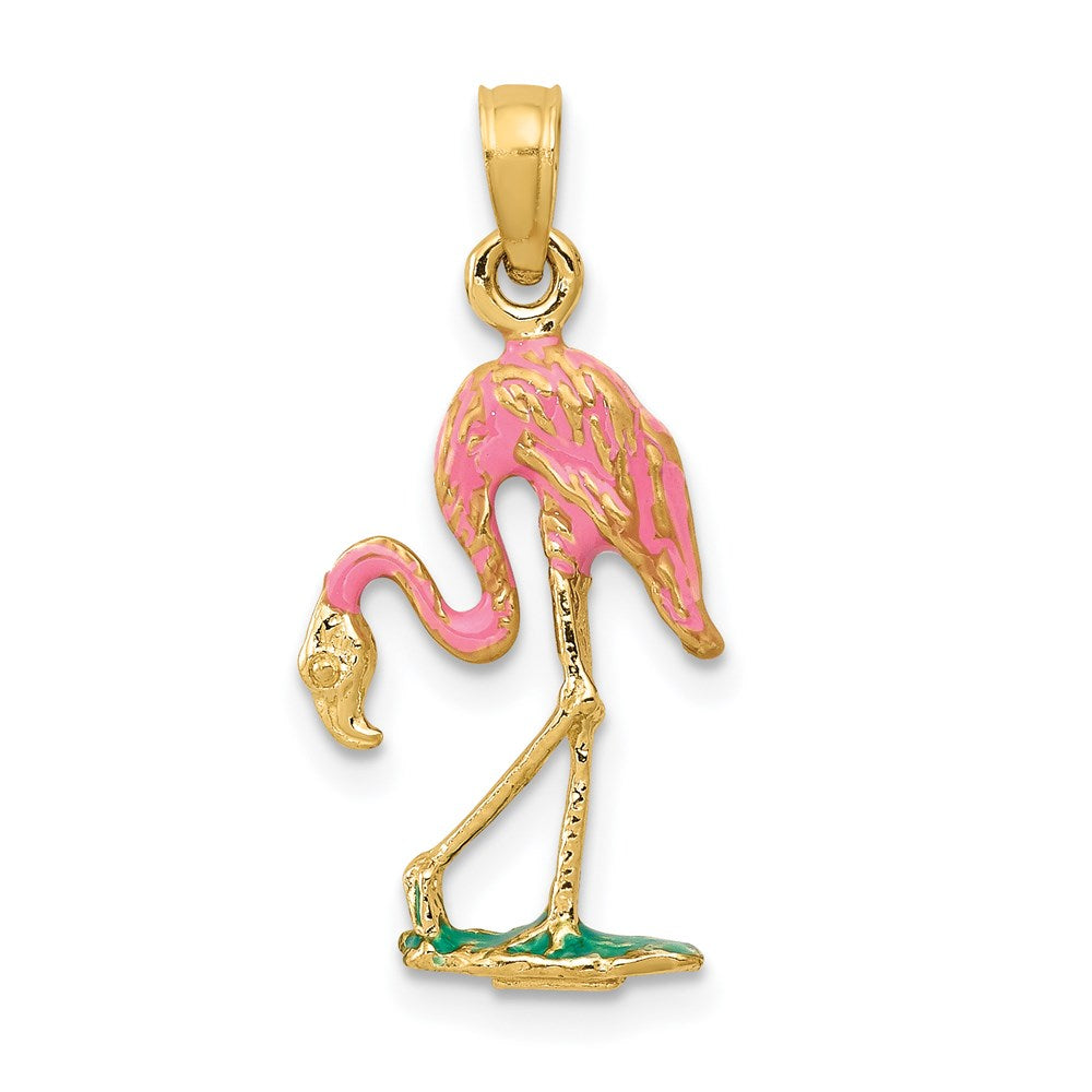 14k Enameled Pink Flamingo Pendant