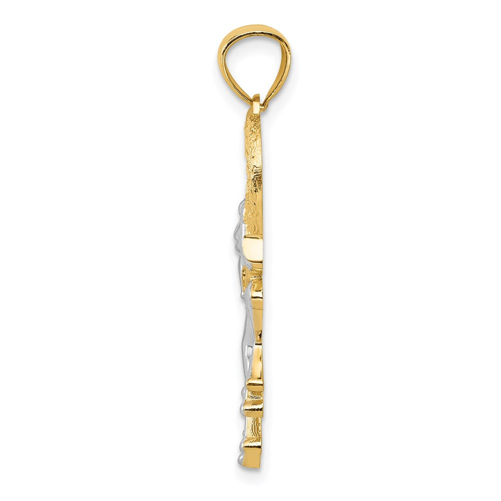 14k and White Rhodium Diamond-cut Frog in Heart Pendant