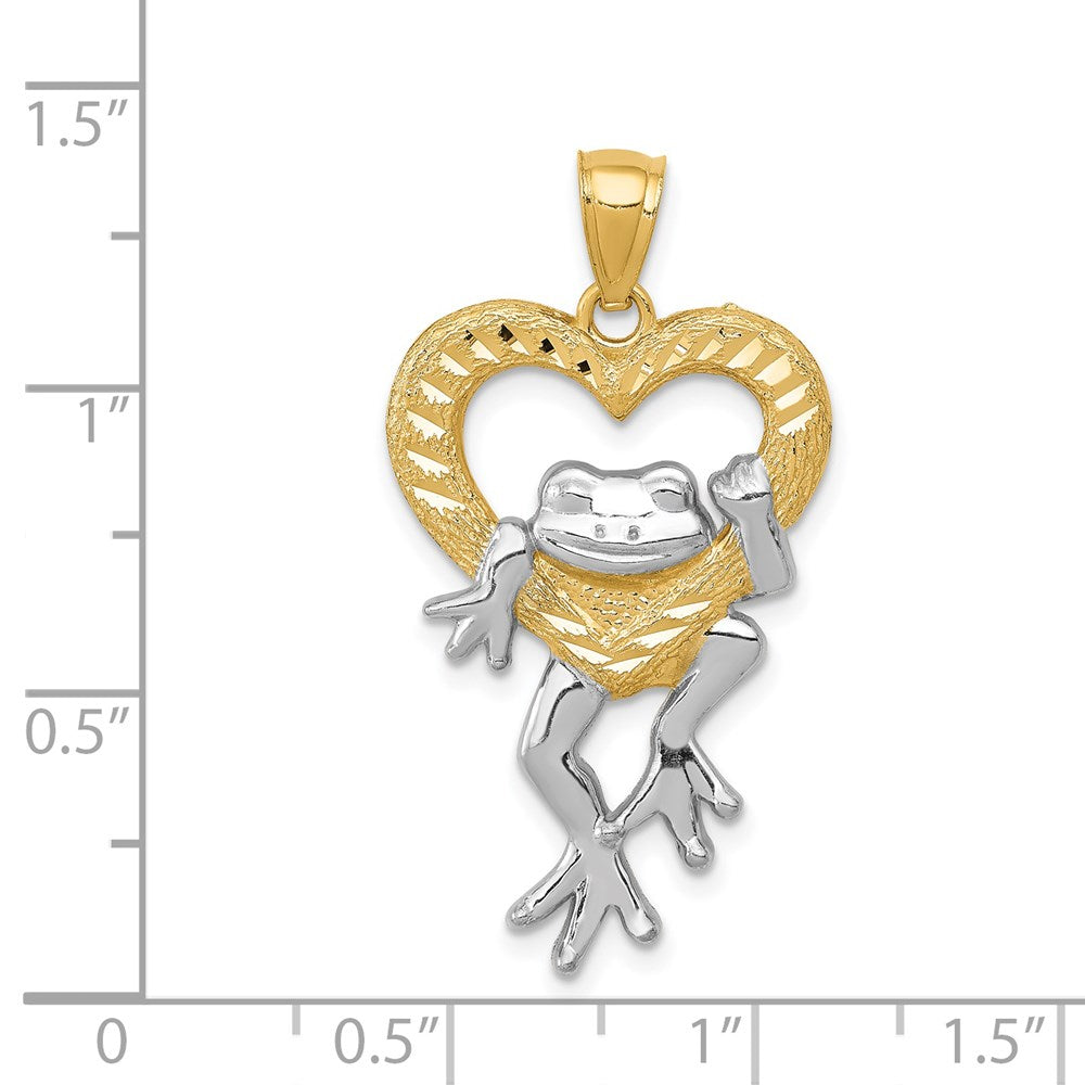 14k Rhodium Diamond-cut Frog in Heart Necklace