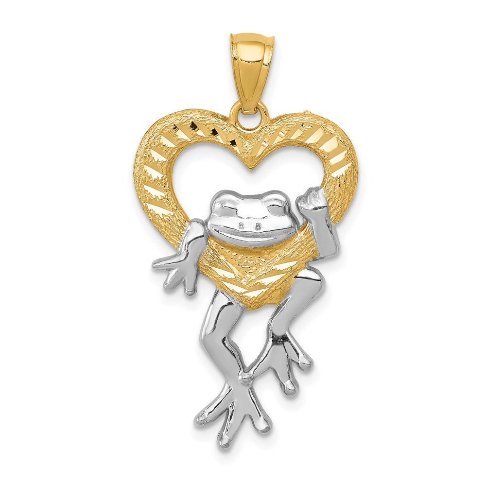 14k and Rhodium D/C Frog in Heart Pendant