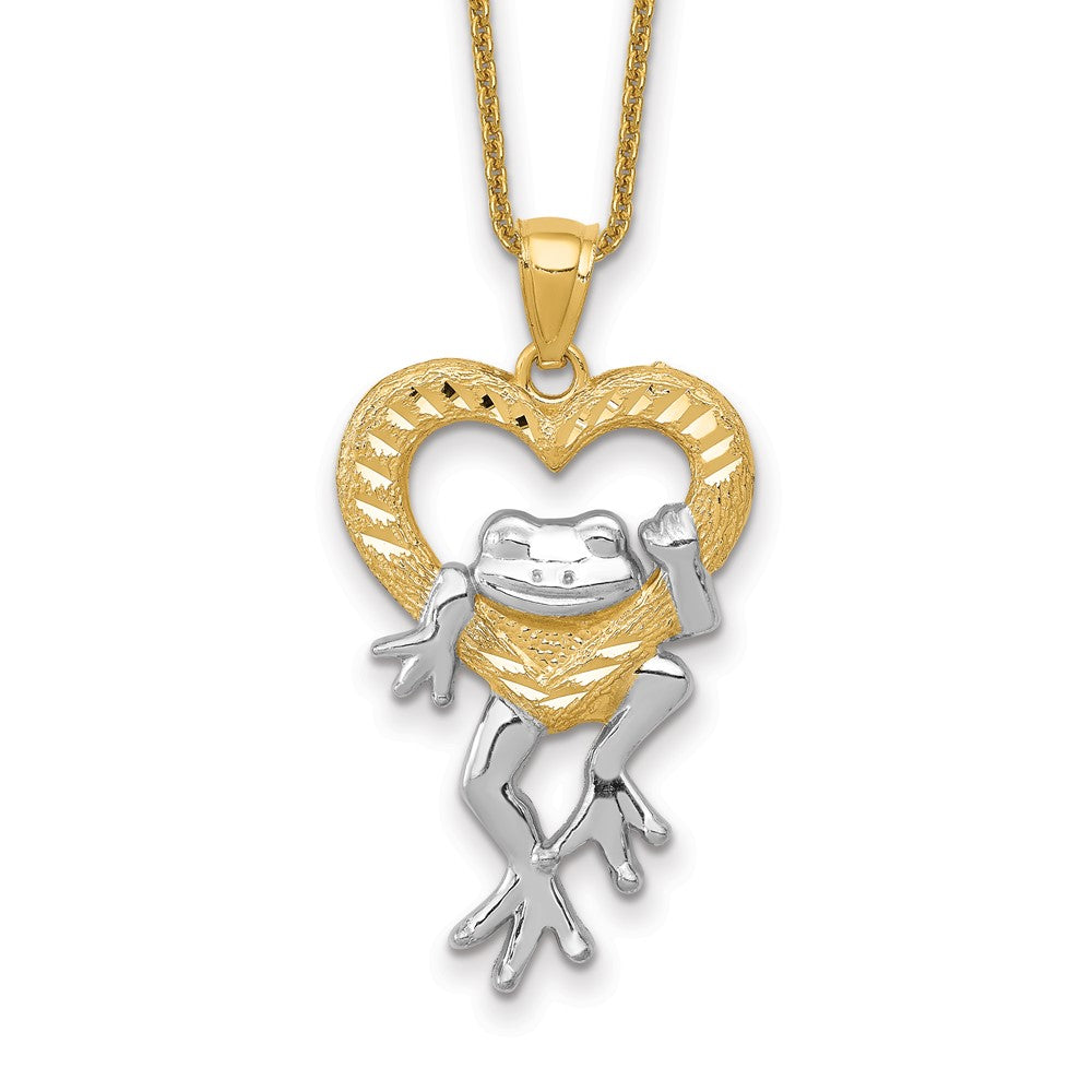 14k Rhodium Diamond-cut Frog in Heart Necklace