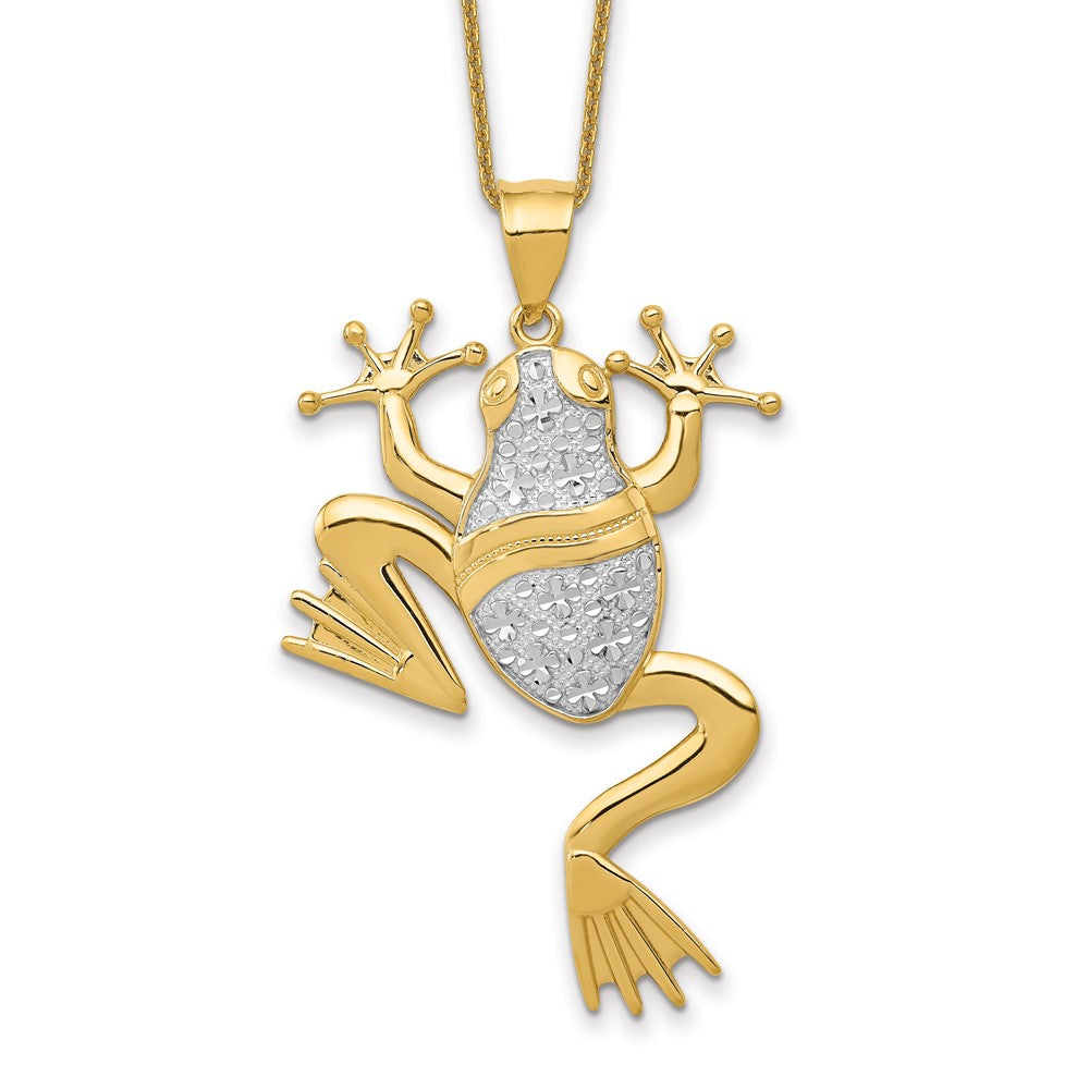 14k Rhodium Diamond-cut Frog Necklace