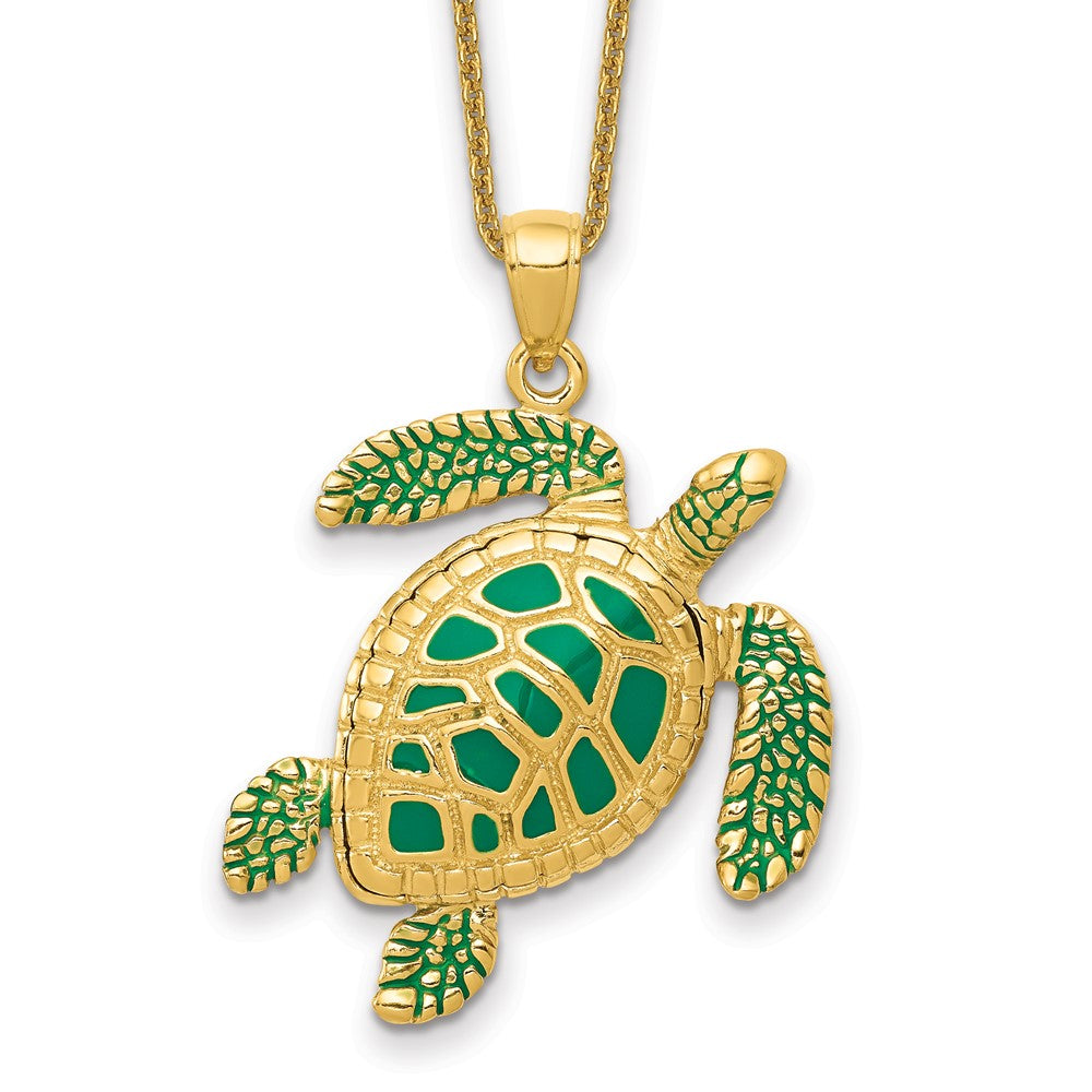 14k 3-D Enameled Sea Turtle Necklace