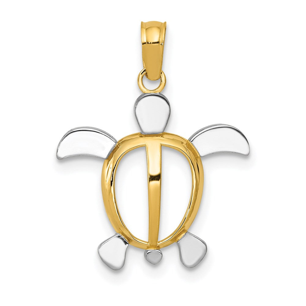 14K and White Rhodium Sea Turtle Pendant