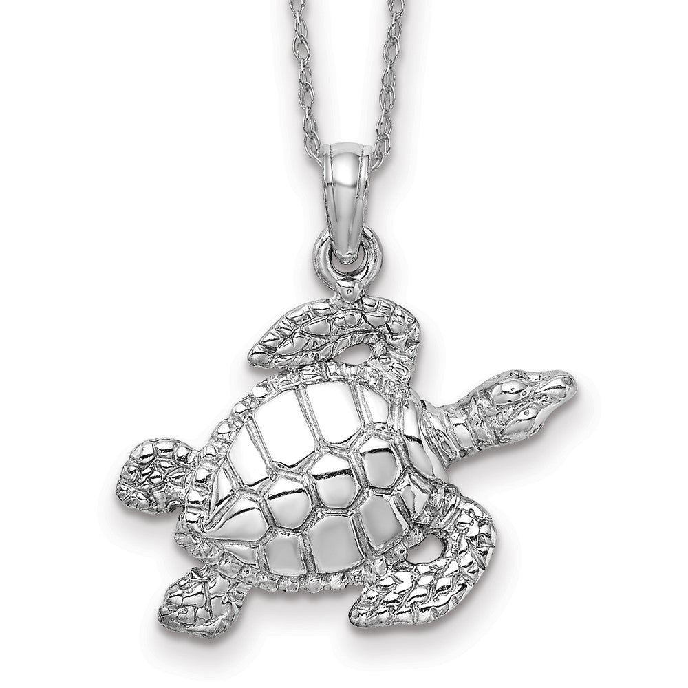 14k White Gold Textured Sea Turtle Necklace