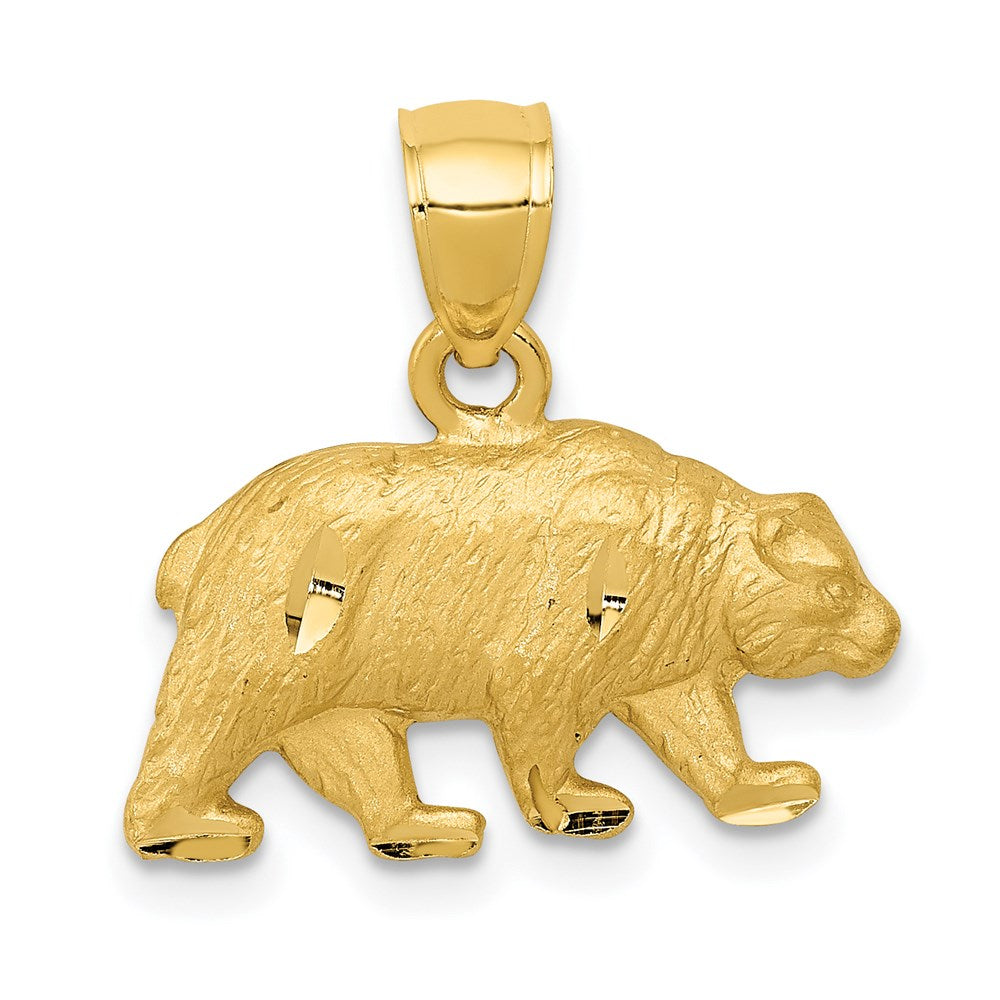 14K Satin Diamond-cut Bear Pendant