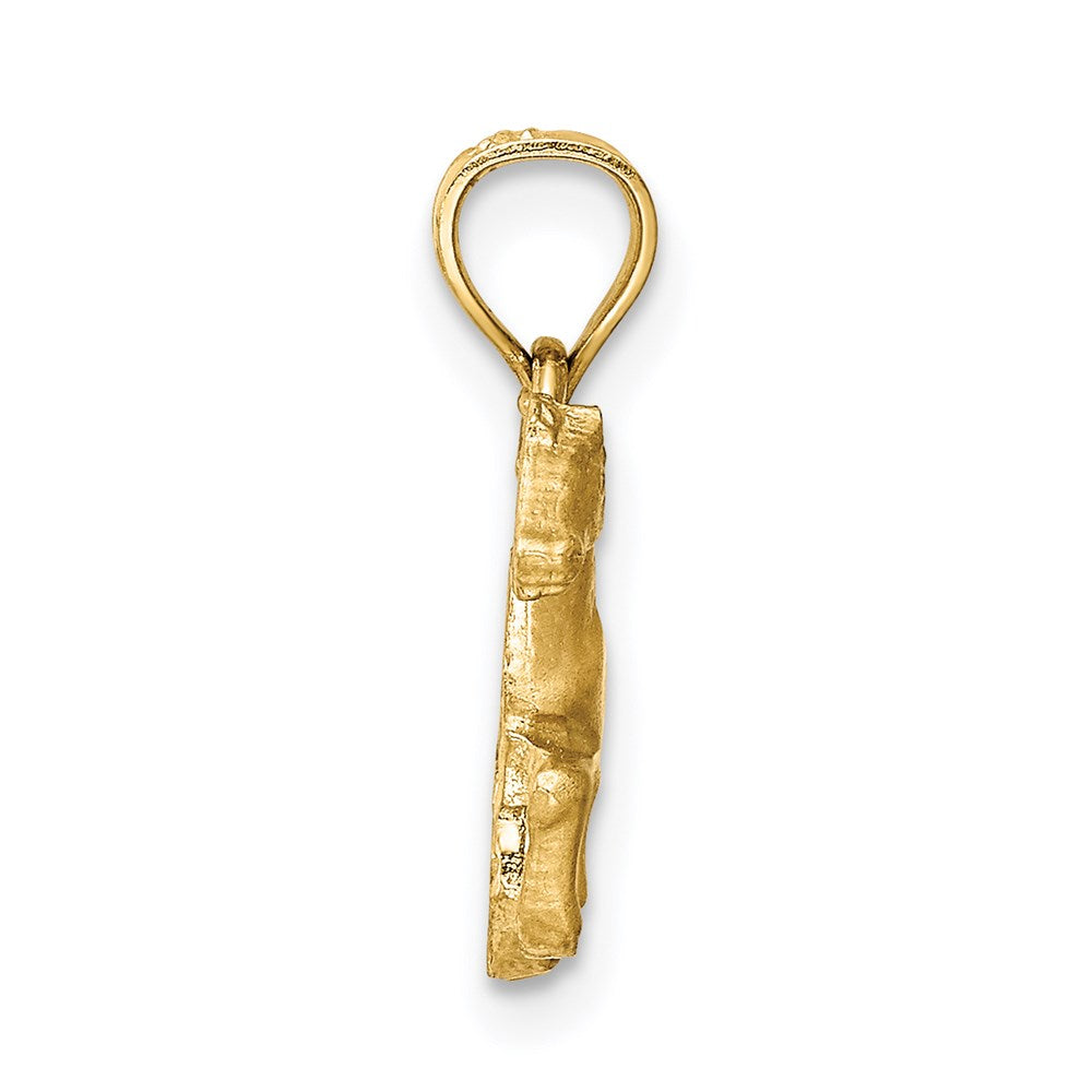 14K Satin Diamond-cut Cantering Horse Pendant