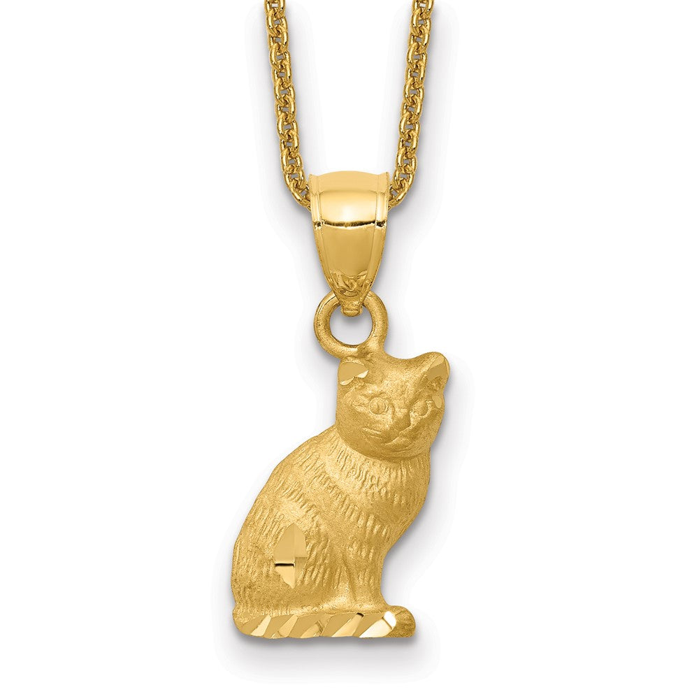 14K Diamond-cut Cat Pendant w/ chain