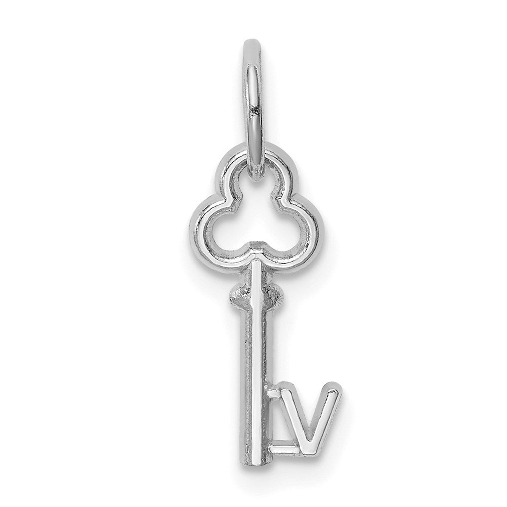 14K White Gold Key Letter V Initial Charm