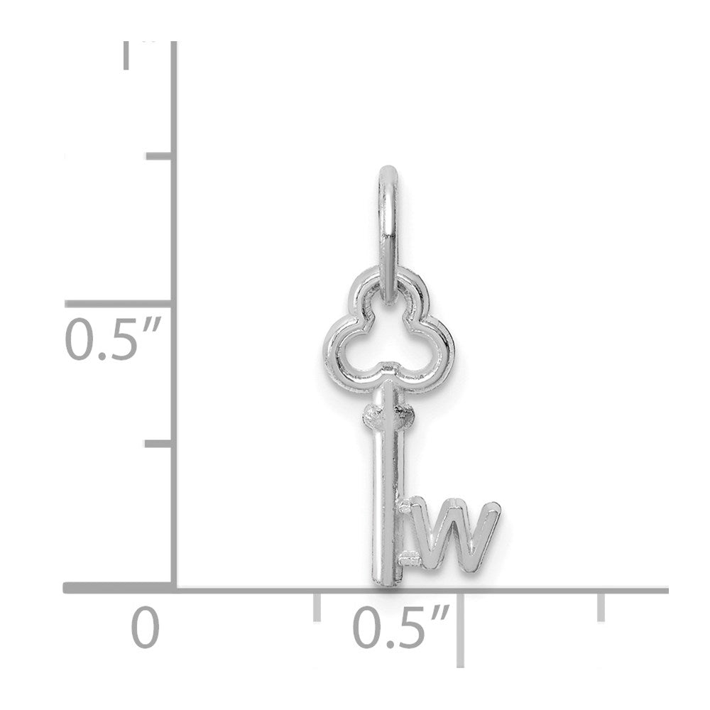 14K White Gold Key Letter W Initial Charm