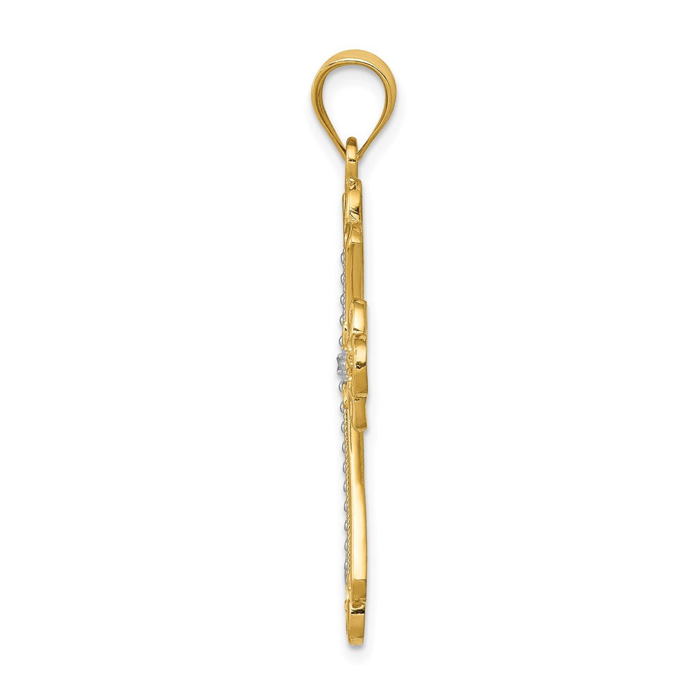 14K and White Rhodium Budded Cross Pendant