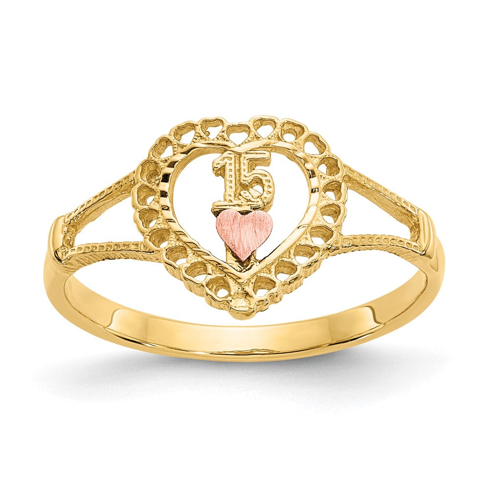 14K Two-tone Quinceanera Heart Ring