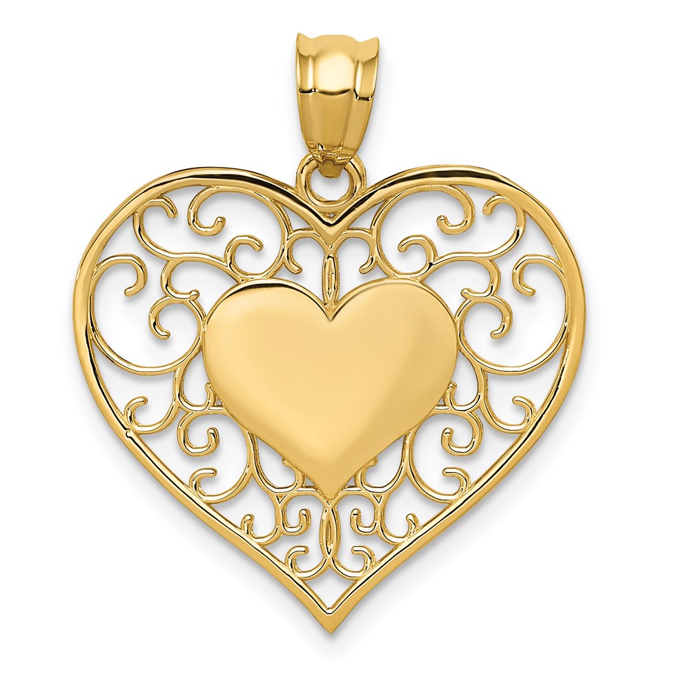 14K Polished Filigree Heart Pendant