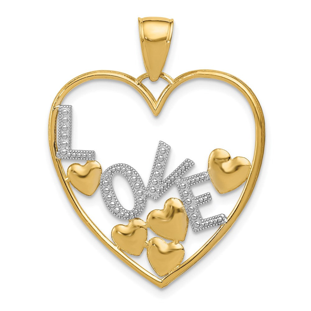 14K w/Rhodium LOVE and Floating Hearts Pendant