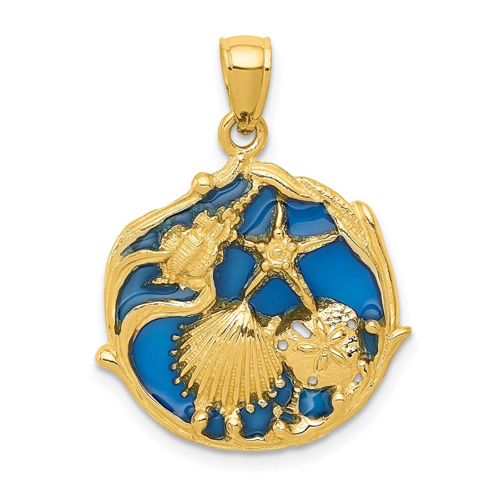 14K Blue Enameled Shell Cluster Pendant