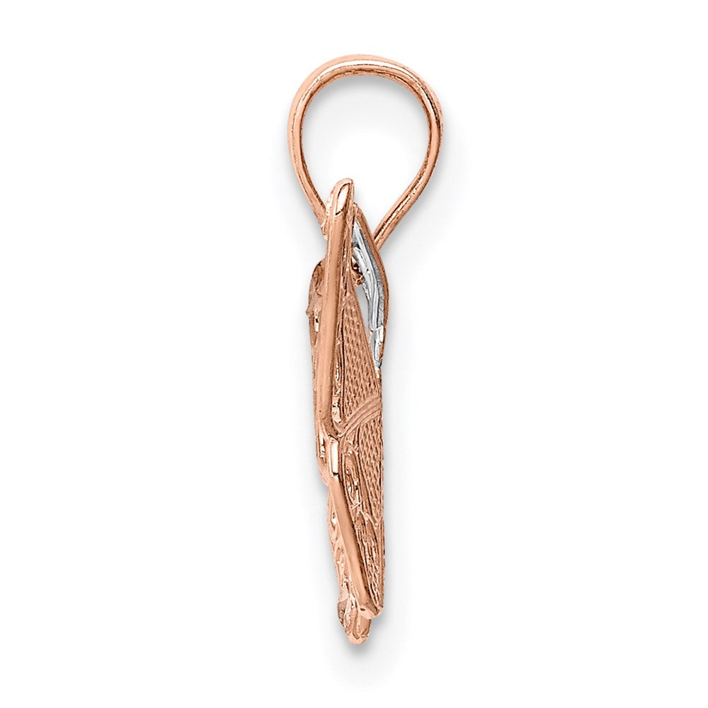 14k Rose Gold with White Rhodium Diamond-cut Butterfly Pendant
