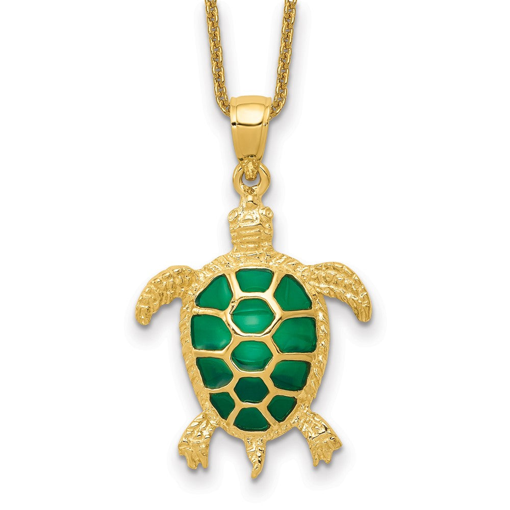 14k Green Enameled Sea Turtle Necklace