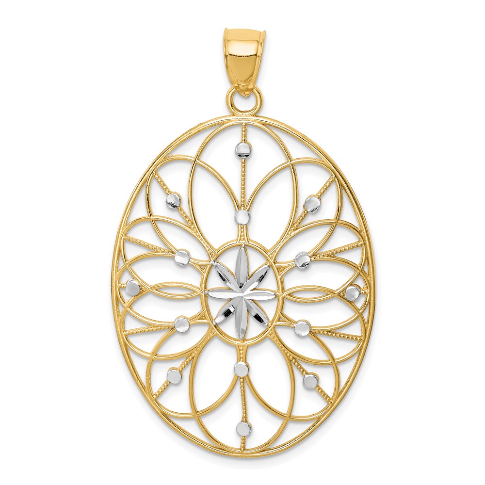 14k and White Rhodium Floral Filigree Medallion Pendant