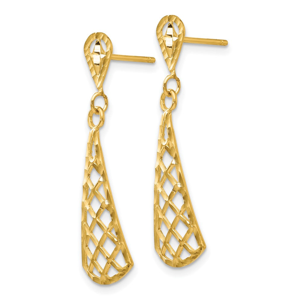 14K Diamond-Cut Inverted Fan Dangle Post Earring