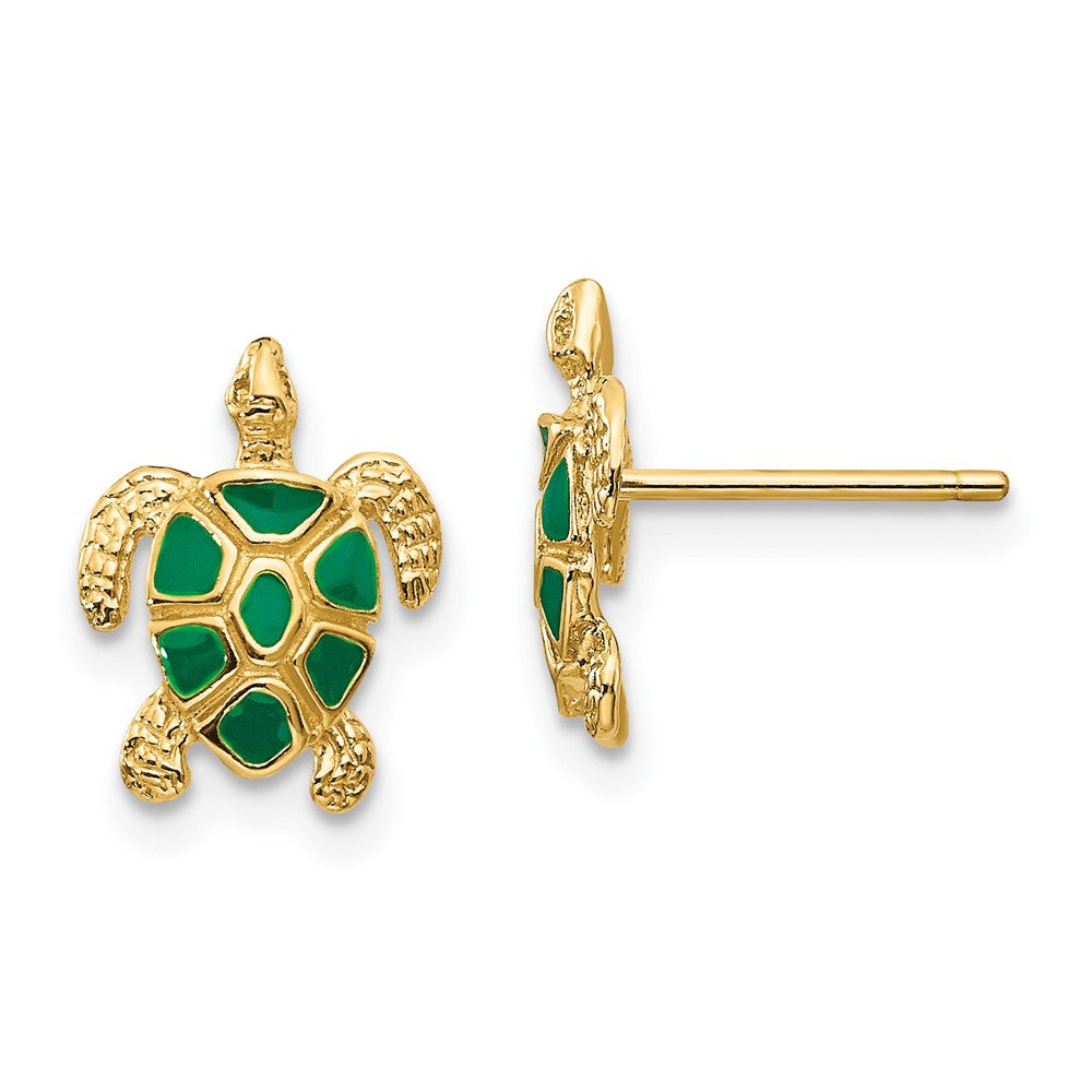 14K Green Enameled Sea Turtle Post Earrings