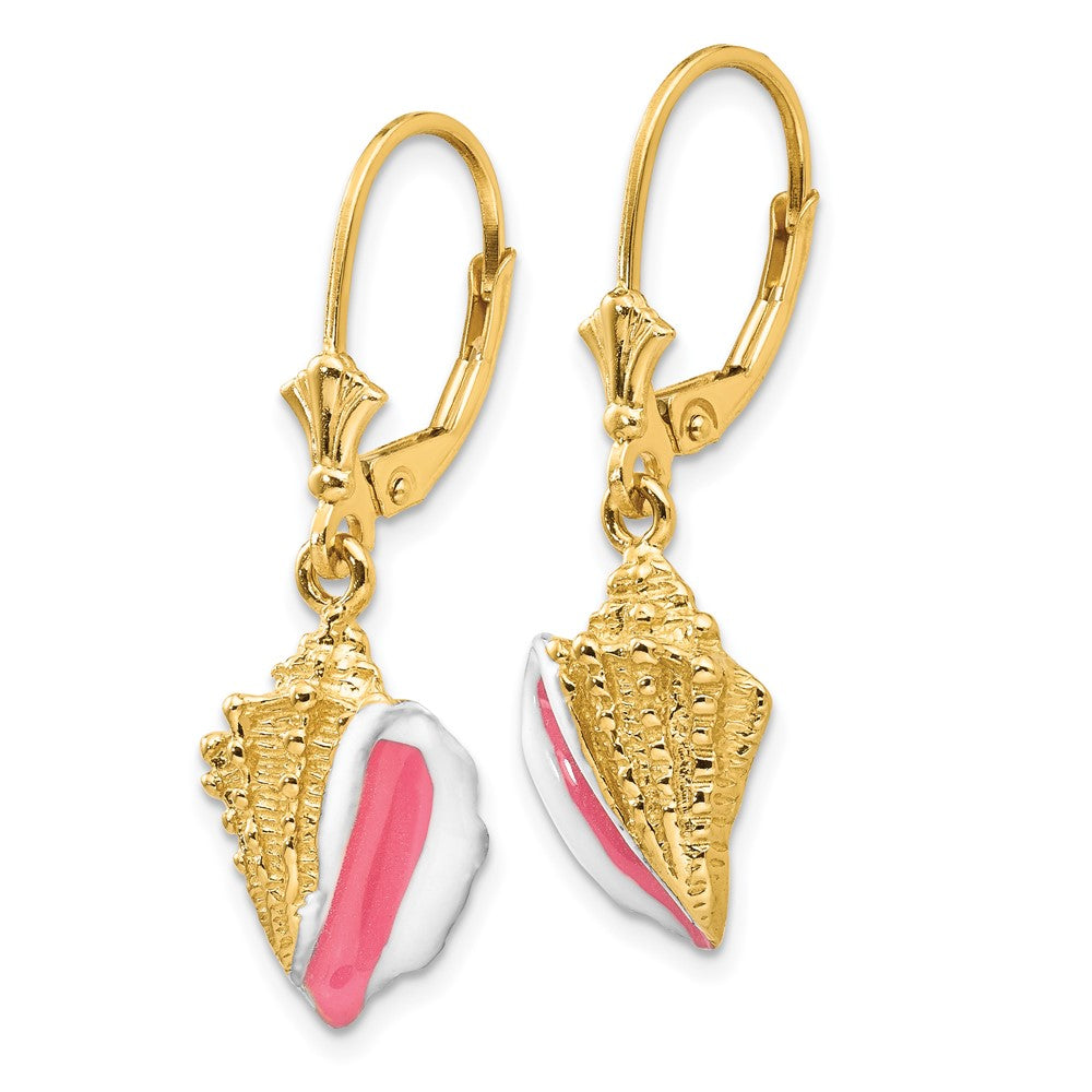 14K Enameled Conch Shell Leverback Earrings