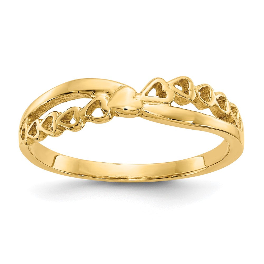 14K Polished Criss Cross Pattern Hearts Ring