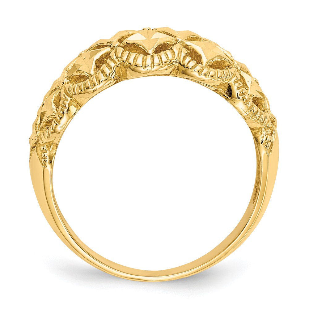 14K Diamond-cut Scalloped Edge Pattern Dome Ring