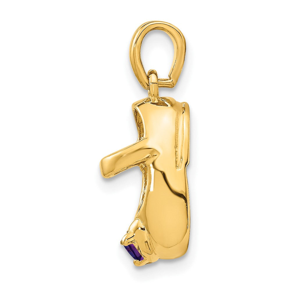 14k 3-D February/Purple Synthetic Stone Engravable Baby Shoe Charm