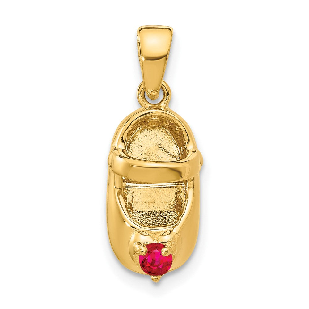 14k 3-D July/Red Synthetic Stone Engravable Baby Shoe Charm