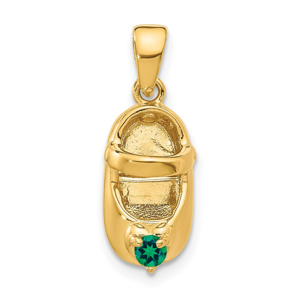 14k 3-D May/Green Synthetic Stone Engravable Baby Shoe Charm