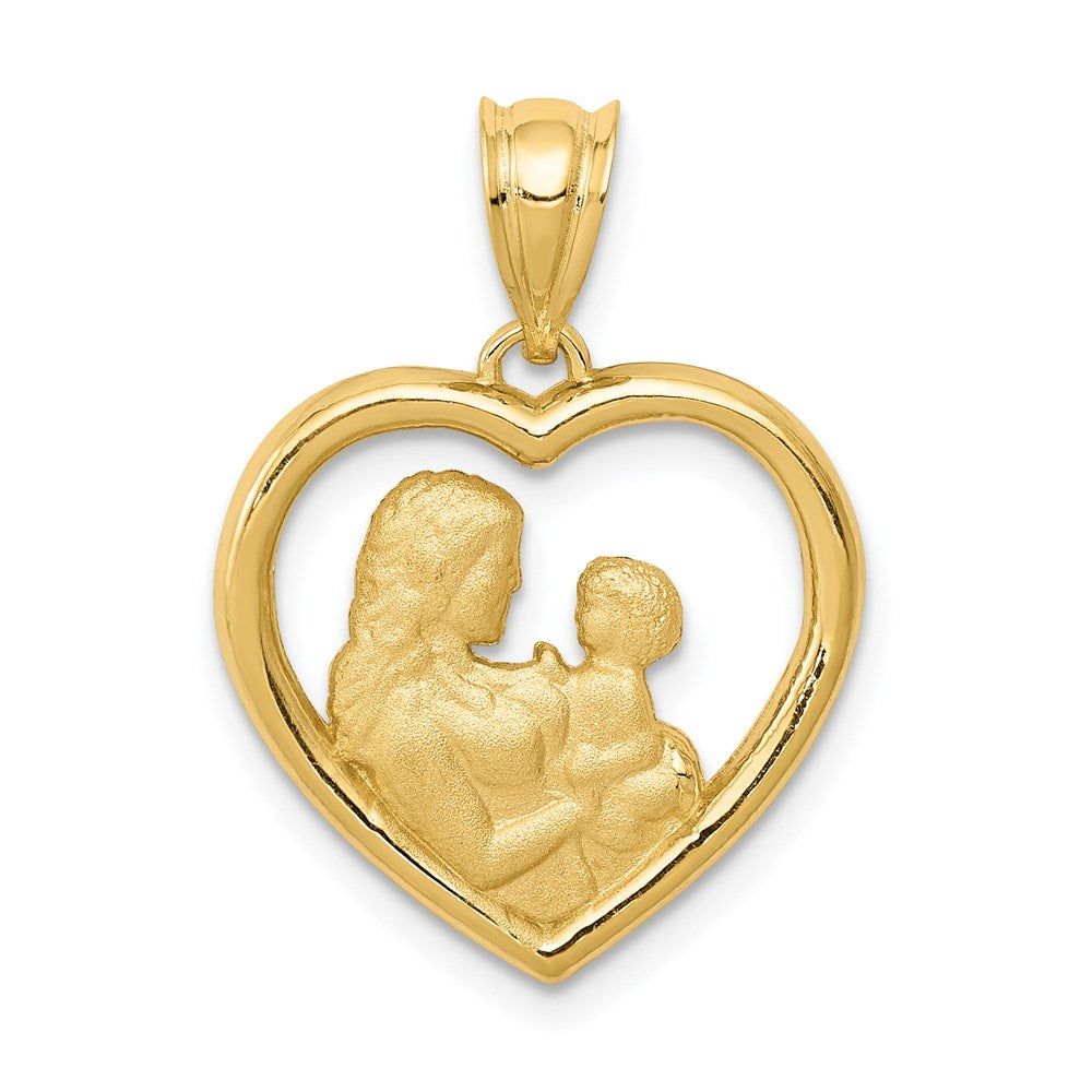 14k Polished and Satin Mom/Baby Heart Charm